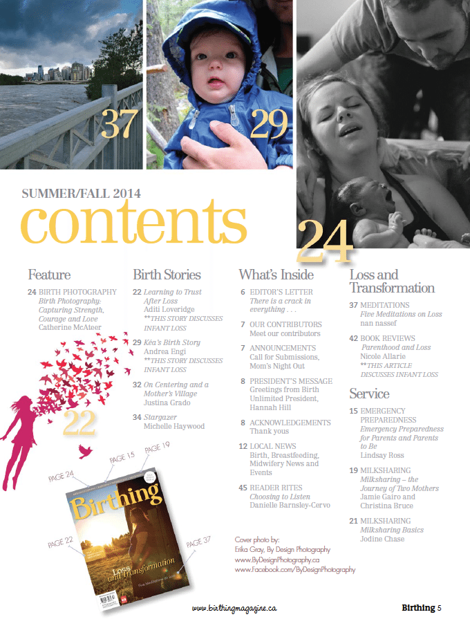 Birthing Magazine 2014 Summer:Fall Content
