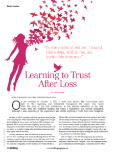 Birthing Magazine 2014 Summer:Fall Trust After Loss