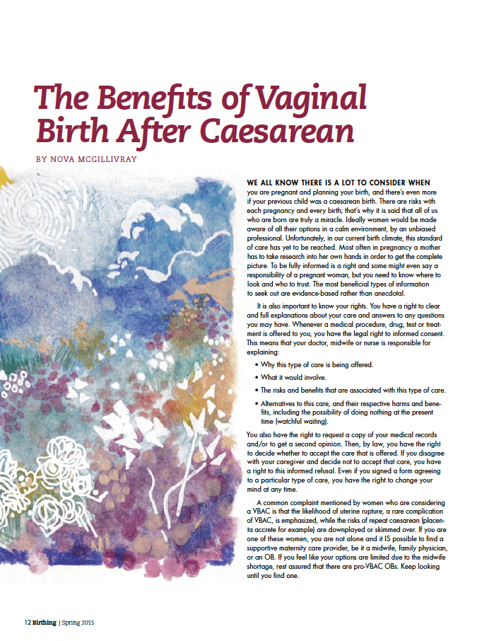 Birthing Magazine 2015 Spring Vaginal Birth after Cesaren