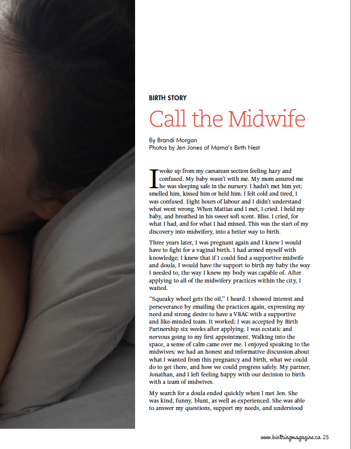 Birthing Magazine 2016 Summer:Fall Midewife