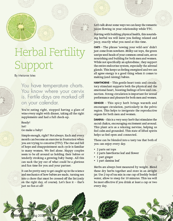 Birthing Magazine 2017 Winter Herbal Fertility Support