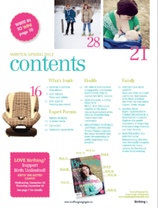 Birthing Magazine Winter / Spring 2011 Contents