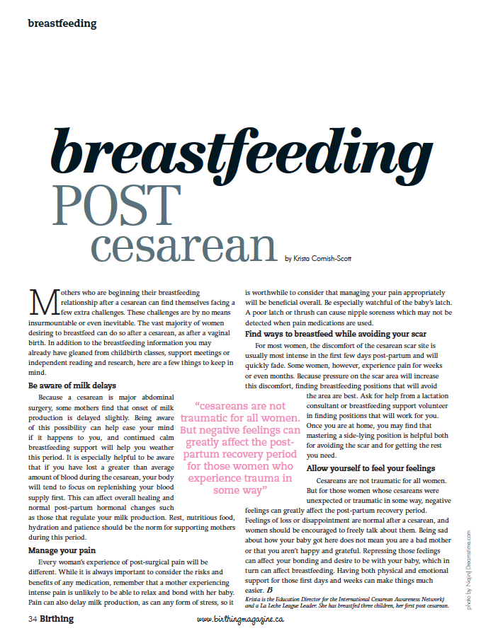 Birthing Magazine Summer 2010 Breastfeeding Post Cesarean