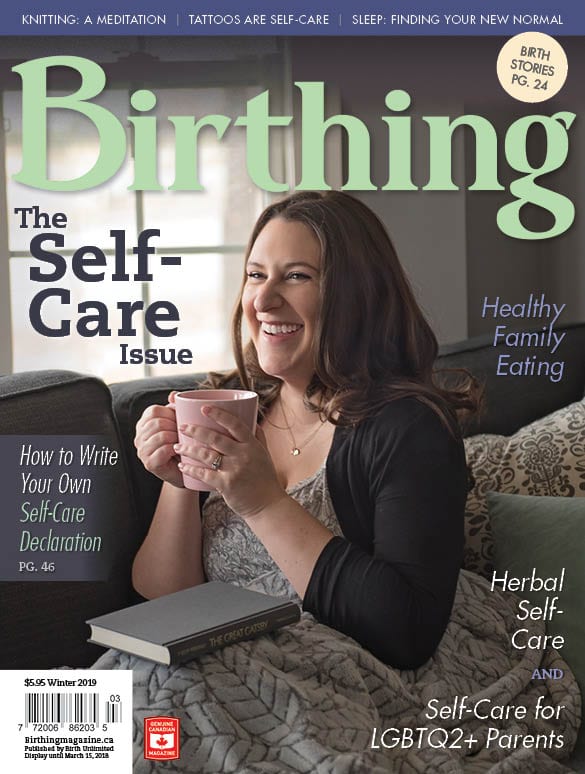 Cover of Winter 2019 BIrthing Magazine - The Self-Care Issue