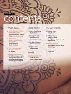 Table of Contents for Birthing Magazine for Winter 2023
